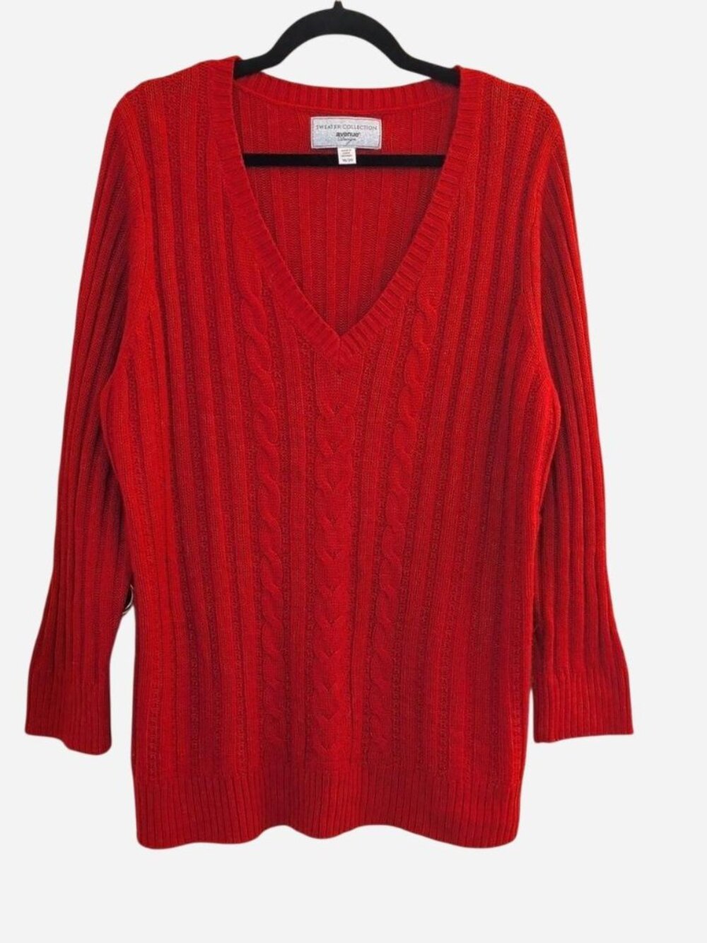 Avenue Vibrant Red V-Neck Cable Rib Sweater Size 18/20